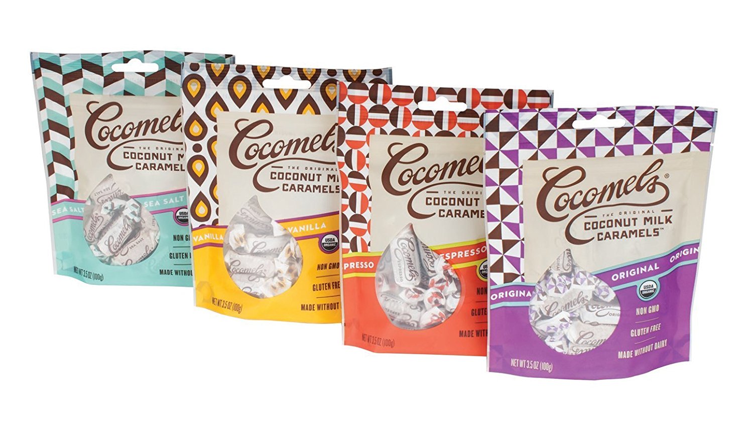 Cocomels Coconut Milk Caramels – Variety Pack – Flavors: Original, Vanilla, Sea Salt, Espresso – Kosher – Made Without Dairy – Organic – Gluten Free – GMO Free – (4 Pack) (3.5 Oz Each)