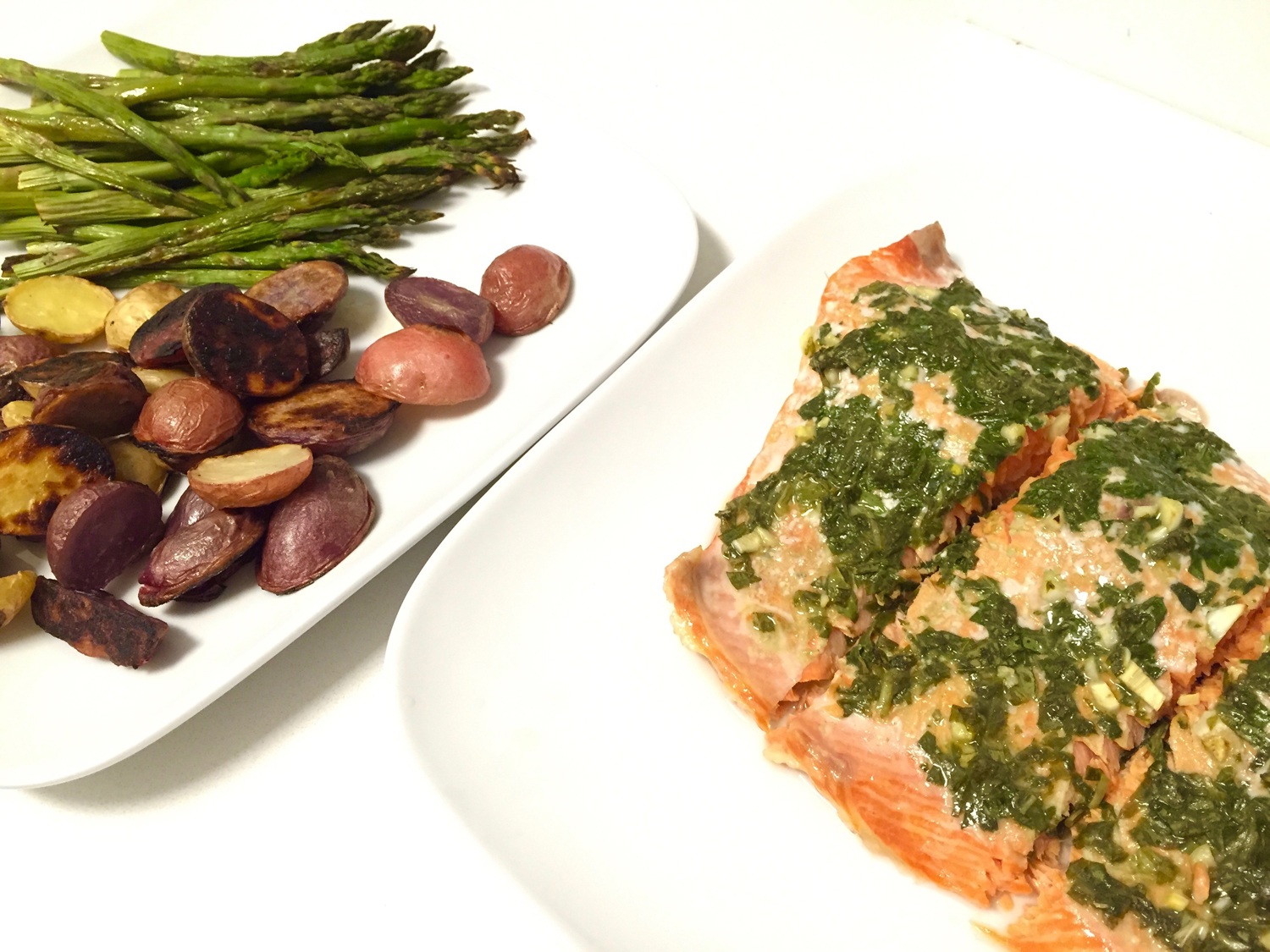 Easy Pesto Salmon With Roasted Vegetables