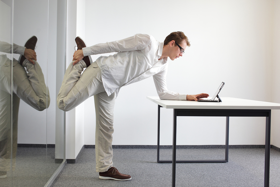 Leg Exercise Office Work – Standing Man Reading At Tablet